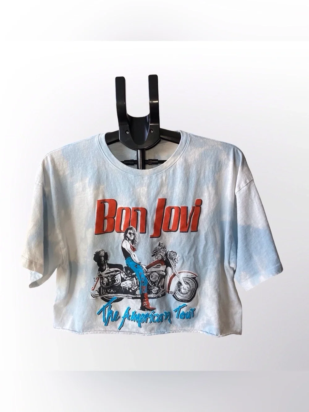 Bon Jovi Cropped Tee One of a Kind Vintage Look Hand Dyed Reconstructed